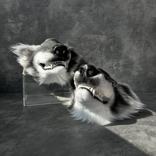 Artisan Wolf Jaw Half-Mask – Sculpted Canine Lower Face with Faux Fur